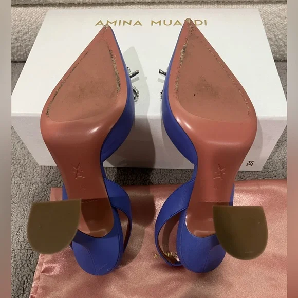 Amina Muaddi Rosie Sling Crystal Bow Pumps 95mm Fluo Purple EU 39 - Picture 6 of 7